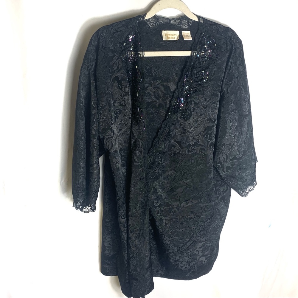 VICTORIA'S SECRET Black Beaded Lace Robe OS